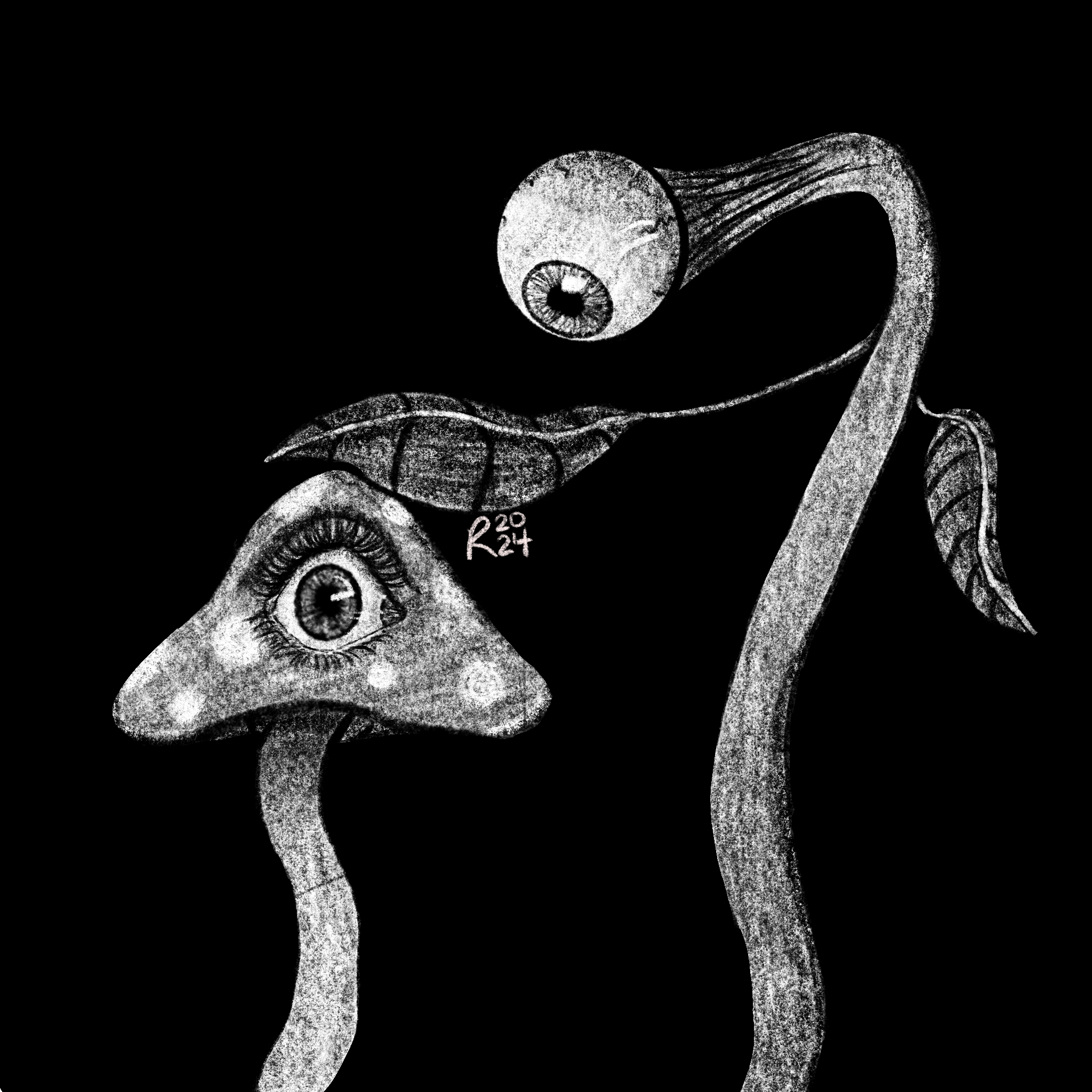 Eye Vine Petting Mushroom w/ Eye Drawing