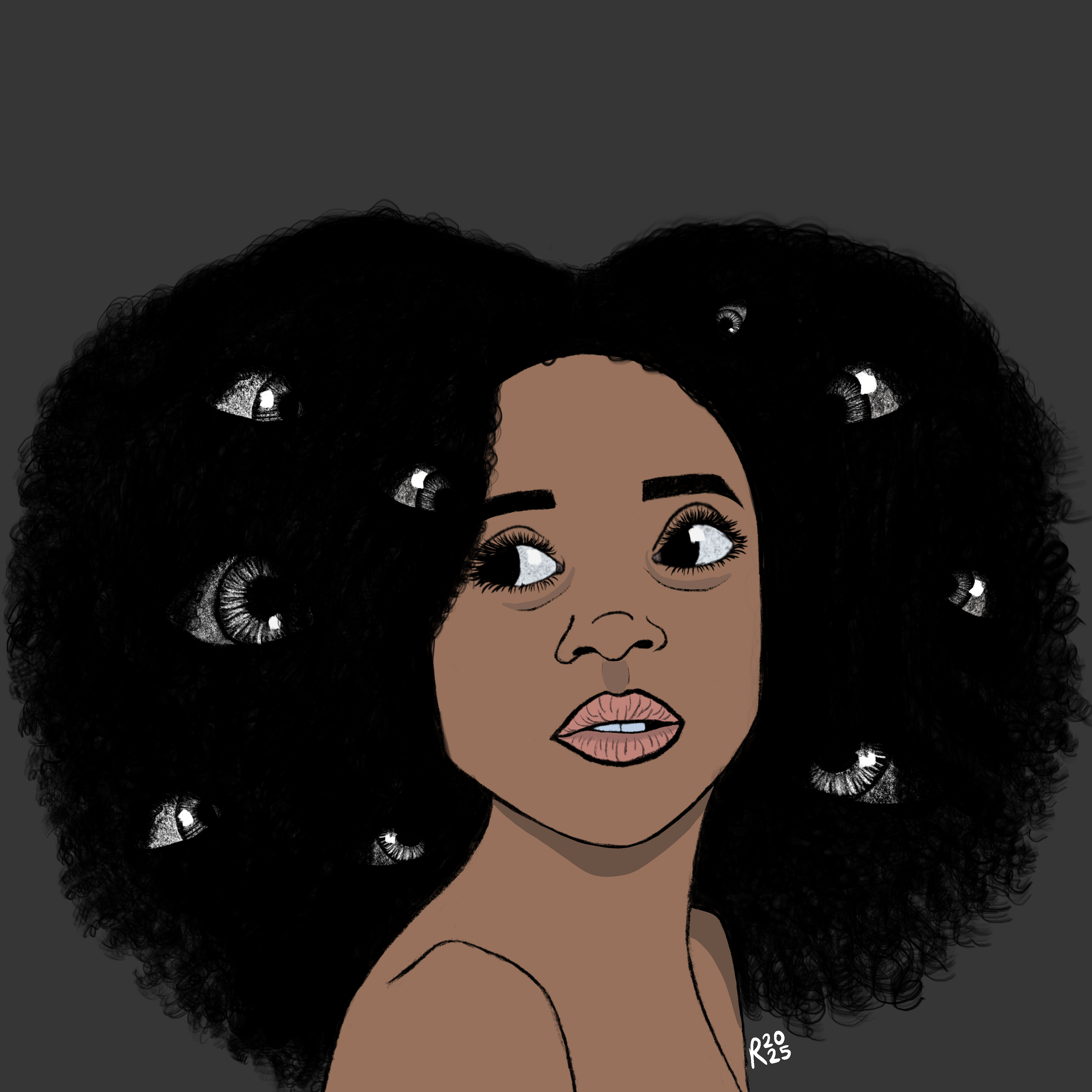 Women with Eye in Hair Drawing